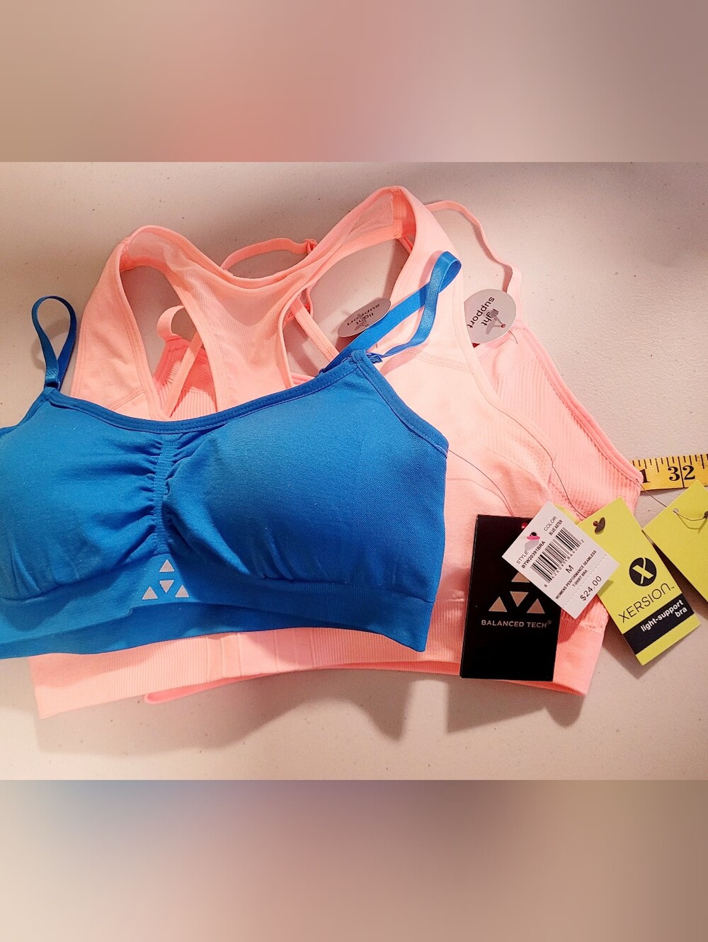 Xersion/ Balanced Tech Seamless Light Support Sports Bras set of 3 M Pink/Blue